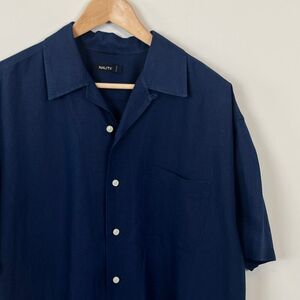 Nautica Blue Linen Blend Short Sleeve Button Up Shirt Men's - Size L